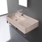 Beige Travertine Design Ceramic Wall Mounted Sink With Counter Space, Towel Bar Included